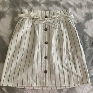 Sienna Sky White and grey striped skirt with button/tie front